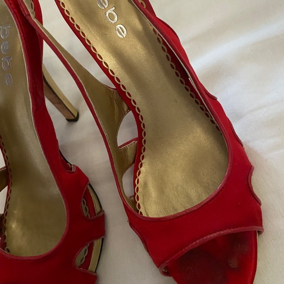 Red Satin Sexy Bebe Heels - Picture 2 of 4